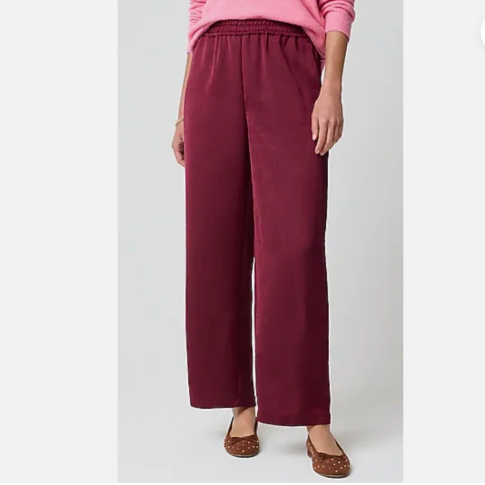 NWT Burgundy Tall Medium JCrew Shiny Crinkled Pull-on pant